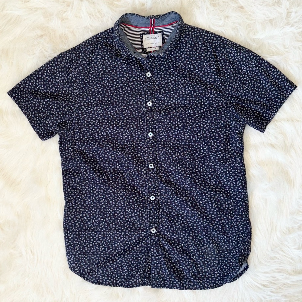 Cactus Man Floral Short Sleeve Navy Blue Button Up